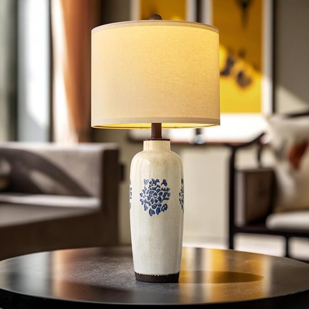 NEW!  24.75" Modern Ceramic Table Lamp for Bedroom Bedside Lamps Blue and White
